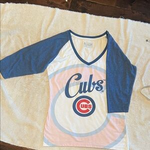 (3 for $30) Genuine Merchandise Cubs 3/4 Sleeve Tee - Blue, White, & Pale Pink